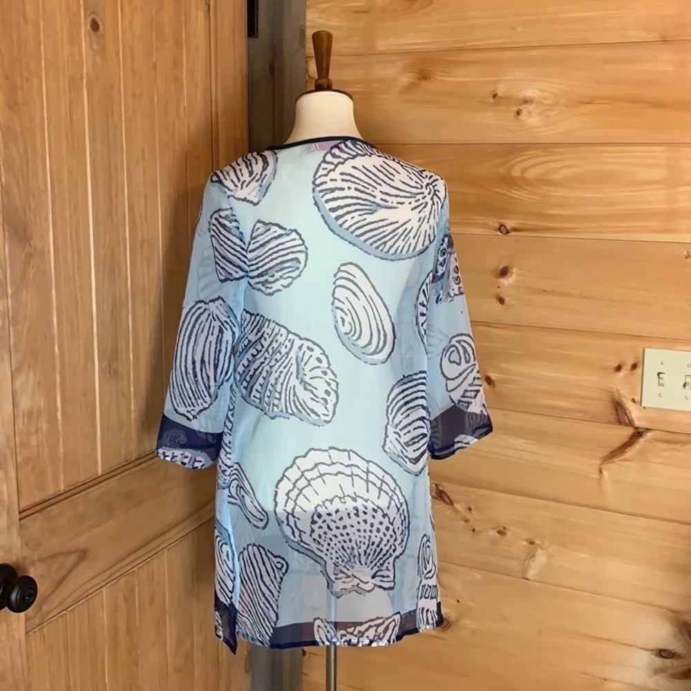 Paradise light blue sheer swimsuit coverup with seashell print Size Medium